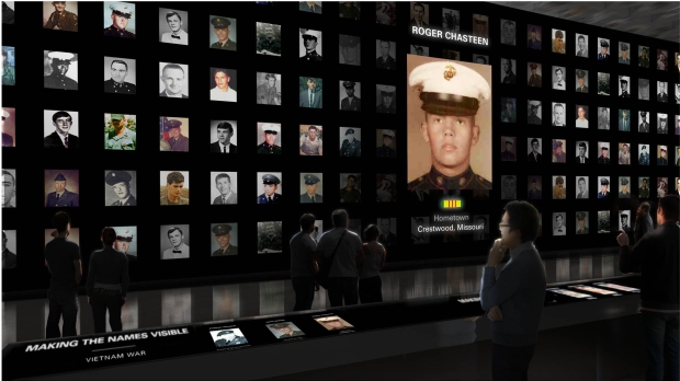 Rendering of Making the Names Visible Exhibit in the future Education Center. Photo/ Ralph Appelbaum Associates